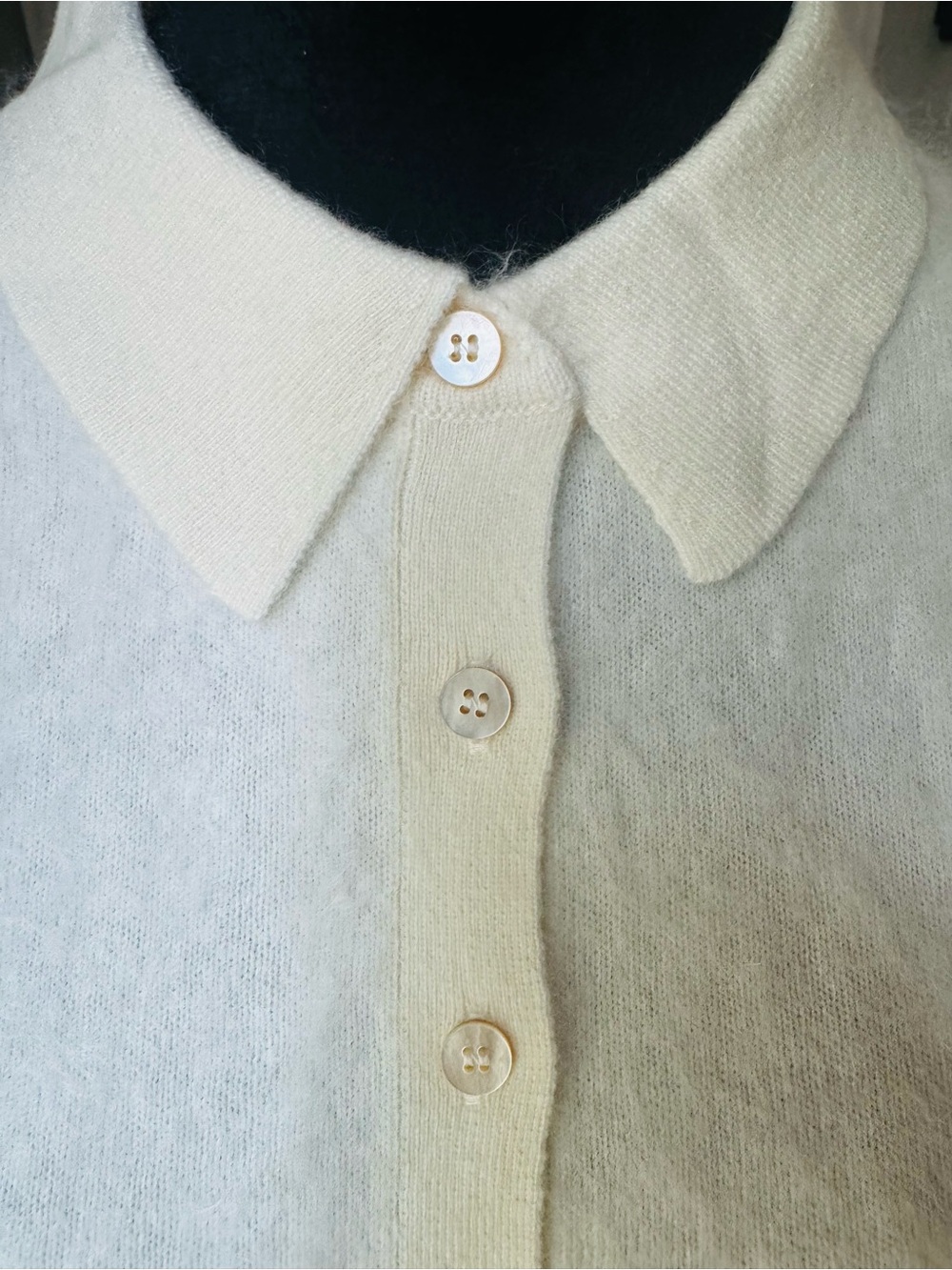 NWT Naked Cashmere Brushed Cashmere Polo Elbow Sleeve Sweater Ivory Ecru M/L - Picture 10 of 14